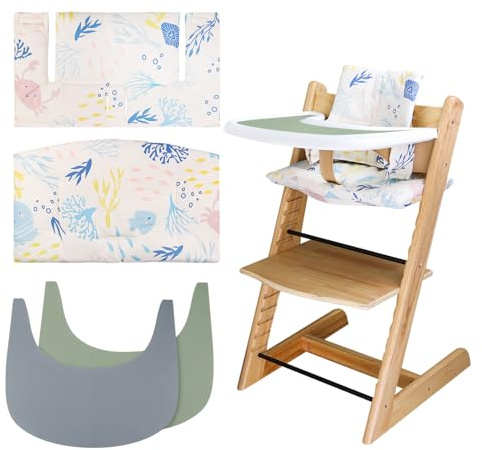 für Tripp Trapp Hochstuhlkissen, Weich und Bequem Babysitzbezug mit 2 Stück Hochstuhl-Tischsets, für Tripp Trapp Babykissen Macht das Sitzen des Babys bequemer (Meerestiere)