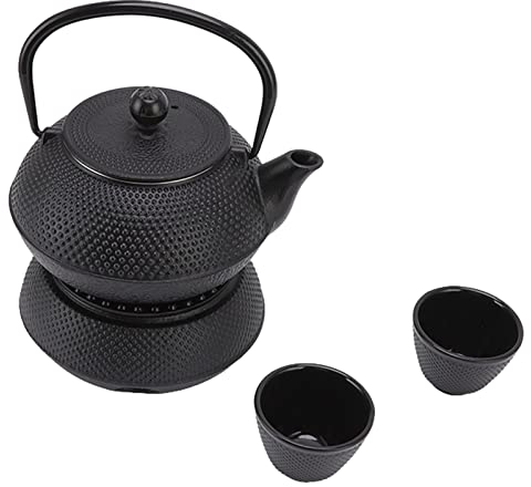 Juego de Tetera de Hierro Fundido, Tetera de Hierro Fundido Resistente Al Calor con Ahorro de Energía de 800 Ml con Tazas, Colador, Calentador, para Hacer té a Granel