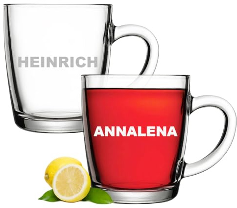 polar-effekt Glas Teetasse 340 ml 2er-Set mit personalisierter Gravur - Kaffeeglas mit Henkel - spülmaschinenfest und BPA-Frei - ideal als Geburtstagsgeschenk