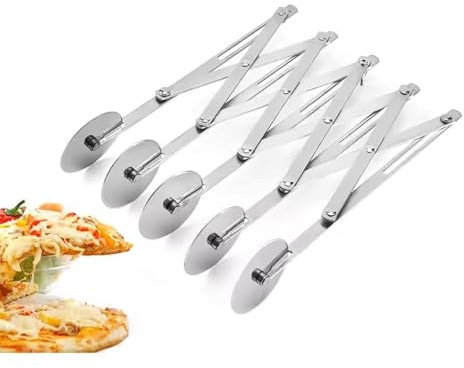 Pastry Cutter Pizza Cutter 5 Wheel: Stainless Steel Pizza Cutter Pasta Cutter Wheel - Adjustable Baking Cutter Roller Cookie Dough Cutter Divider for Kitchen Baking, Pastry, Bread