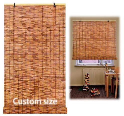 Wetterfest Bambusrollo 100 120 130 140 160cm Breit Aussenbereich Schilfvorhang Sonnenschutz Rollo 70% UV-Block Jalousine Sichtschutz Raffrollos Für Terrasse Garten Balkon Küche