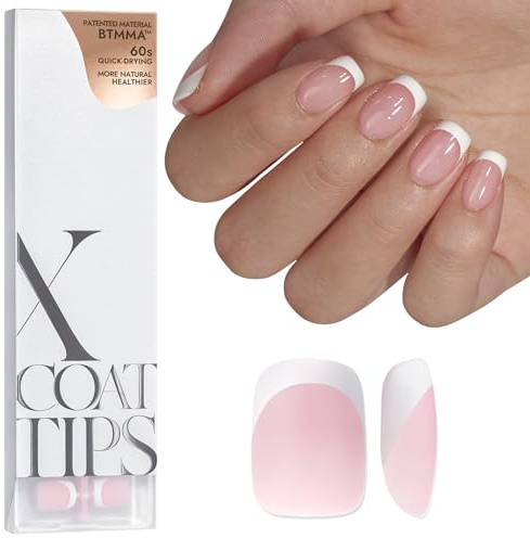 BTArtbox XCOATTIPS White French Tip Press On Nails, XS Squoval, Pink | Lamp-Curable, 4-Week Wear, Natural Nail Look, Salon Quality Value at Home, Easy-to-Apply for Beginners, 160ct Nail Tips Only