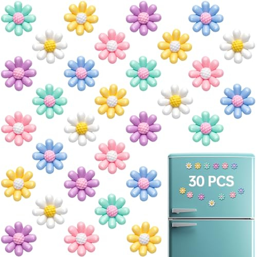NiHome 3D Farbe Blume Niedlich Kühlschrankmagnete, Bunt Stark Magnete für Magnettafel, Kühlschrank, Whiteboard, Büro, 6 Farben, Dekorative Magnete für Fotos, Kunst und Büroorganisation（30 Stück ）