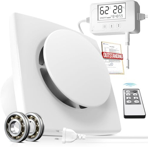 BUMSOU VMC Salle de Bain Capteurs d'Humidité et de Température, Minuterie, Ventilation Extracteur dAir avec Affichage Température et Humidité en Temps Réel, Extracteur d'air 100mm avec Télécommande