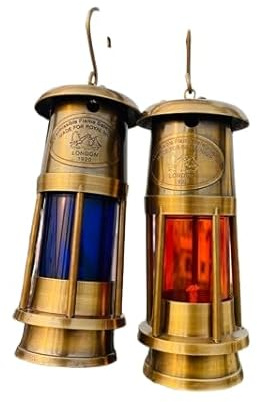 Lanterna decorativa a olio nautico in ottone rosso/verde minore, lanterna a olio decorativa da 15,2 cm in marrone, decorazione natalizia