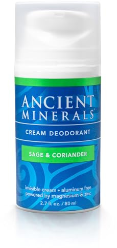 Ancient Minerals Natural Deodorant Cream – Sage & Coriander Scent, Aluminum-Free, Vegan Deodorant for Women and Men with Magnesium, Zinc & Vitamin E, for Sensitive Skin, 2 oz