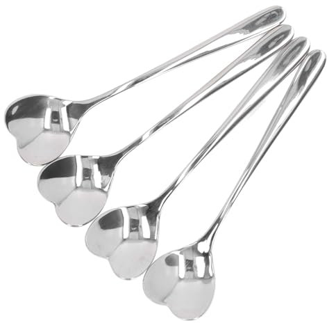 Hapivida 4 Stück Kaffeelöffel, 14 cm Edelstahl Herzförmig Espressolöffel Mini Teelöffel Kleine Löffel für Dessert EIS