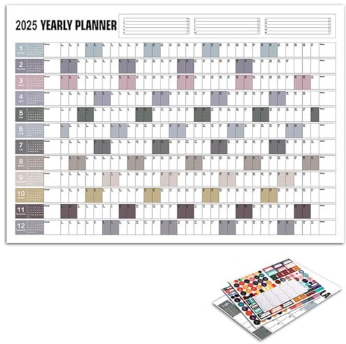 XXL Jahresplaner 2025 Kalender (74.2 x 52.5 cm) GEFALZT in Poster Größe, Querformat, gefaltet - Wandplaner 2025 groß, Jahreskalender, Plakatkalender, Wall Calendar, Lila