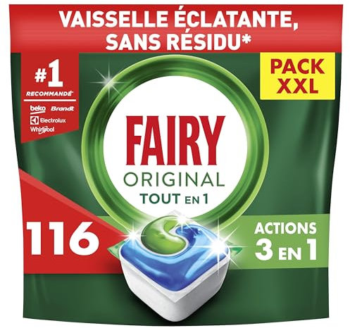 Fairy Original Tablettes Lave-vaisselle All In One, Regular, 116 Capsules, Efficaces Même Sur La Graisse Incrustée