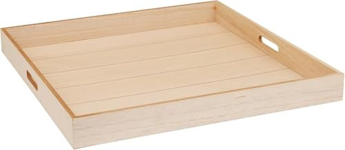 XXL Tablett Serviertablett Holztablett Groß Deko Tablett Holz Gross Eckig Dekotablett mit Griff 56cm Serviertabletts Vintage Rechteckig Quadratisch für Küche Home (Natur)