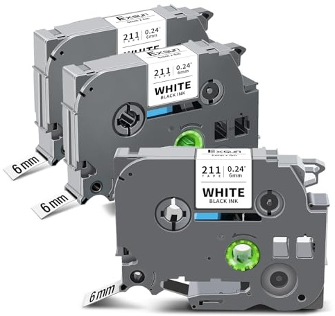 Exsun Kompatible TZ Tape 6mm Schriftband für Brother Ptouch Etikettenband TZe-211 Tze-211 Laminated Tape Cassette für Brother Ptouch PT-H105 D210 E110 1010 1000 1005 1280 D400 H100R Schwarz auf Weiß