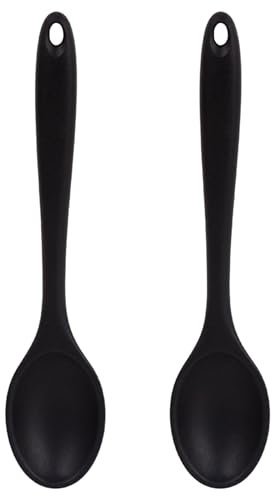 Vroxdrez Kochlöffel Silikon, 2 Stück Antihaft Rührlöffel aus Kunststoff, hygienisch, hitzebeständig, ideal für Küche, Kochen, Backen (Schwarz)