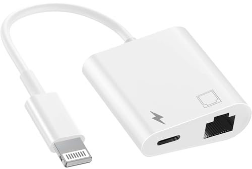 Lightning to Ethernet Adapter,2 in 1 RJ45 Ethernet LAN Network Adapter with Charge Port Compatible with iPhone/iPad/iPod, Supports 100Mbps