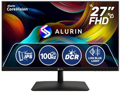 Alurin Monitor CoreVision 27 Pulgadas Full HD IPS 100Hz, Pantalla 1920x1080, Low Blue Light, DCR, HDMI, VGA, VESA 100x100, Monitor para Oficina, Teletrabajo, Estudio y Multimedia