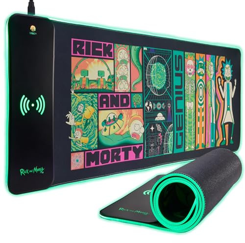 Power Idolz Rick & Morty XL RGB Gaming Mat with 15W Wireless Charger | Customizable LED, Anti-Slip and Spill-Resistant