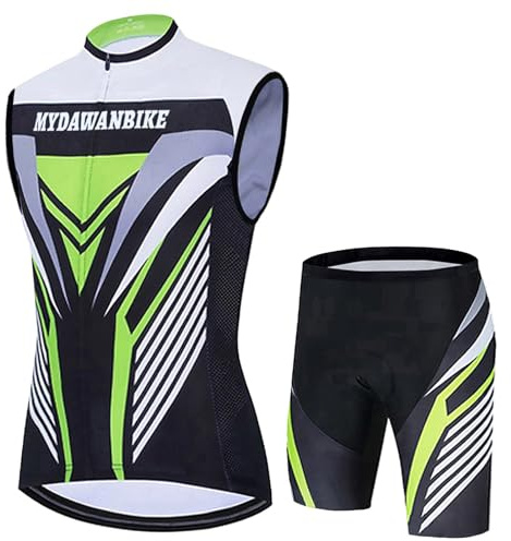 Completo Ciclismo Uomo Abbigliamento Bici MTB Estivo Maglia Ciclista,Maglietta Bicicletta Senza Maniche Gilet e Pantaloncini Shorts Bike con 19D Gel Imbottiti,Tuta Ciclo Sleeveless Asciugatura Rapida