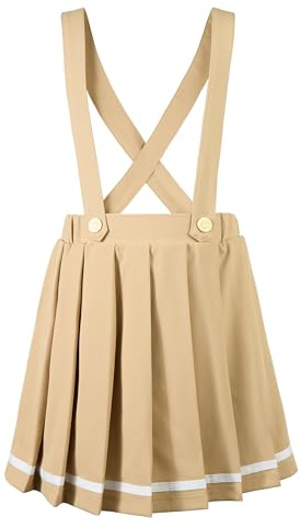 LOLANTA Jupe Plissée pour Fille avec Bretelles Amovibles, Taille Élastique, Poches, Short Intégré, Kaki, 10-11 Ans, 150