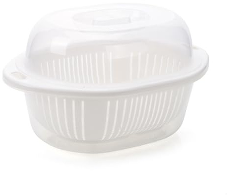 Double couche Dringing Panier Vegetable Fruits Basket Organisateur avec couvercle transparent pour le rangement de cuisine Plastique 300g (Petit blanc)
