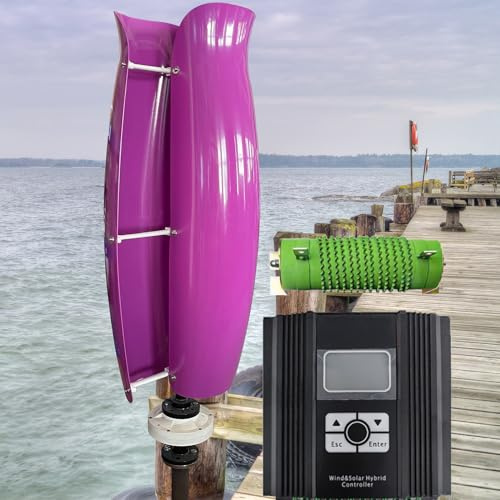 ZHOZHUT 3000W Windkraftanlage Vertikal 12V / 24V / 48V Windturbine Heimgebrauch Windrad Stromerzeuger Mit Controller Und Entlader, 2 Klinge Windräder Generator Für Zuhause, Draußen,Lila,3000W24V