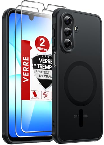 LeYi Funda Magnética para Samsung Galaxy A17 /A 17 5G / 4G, [2 Piezas Cristal Templado+Lleno Cámara Proteccion] Compatible con MagSafe Movil Mate Carcasa Antigolpes Antihuellas Cuerpo Completo, Negro