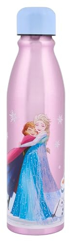 Disney Frozen - Borraccia in alluminio, 600 ml, a prova di perdite, ecologica, riutilizzabile, con design vivace con Anna, Elsa, Olaf, perfetta per l'idratazione in movimento per i fan di Disney