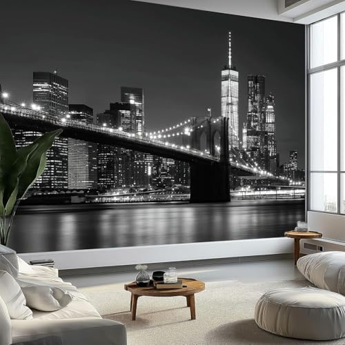 Fotomurales Decorativos Escena Nocturna de Nueva York Papel Pintado 250x175 cm 3D Mural Nueva York Murales Póster Pared No Tejido Dormitorio Salón Paredes Decoración Fotomural Panorámico q.3519