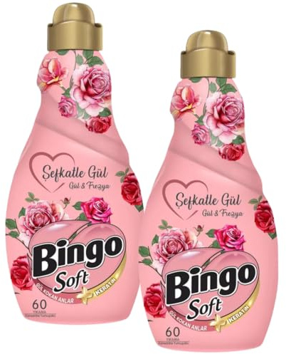 Bingo Lot de 2 adoucissants concentrés – Parfum rose et freesia – 1440 ml – Fraîcheur longue durée et protection des fibres