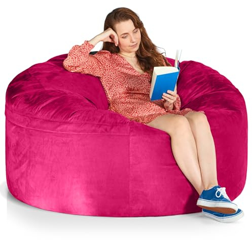 Green Bean Jumbo Max Riesensitzsack mit Memory-Schaum Flockenfüllung – Sitzsack XXL aus flauschigem Velours in 5ft (150x120cm) Pink – Indoor Lounge-Sitzsack waschbar & gemütlich