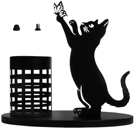 Skrivbords-katt-pennskål – dekorativt pennhållare, -organisatör, multifunktionell pennförvaring, stabil sminkborsthållare | dekorativ present för hem eller bord skrivtillbehör