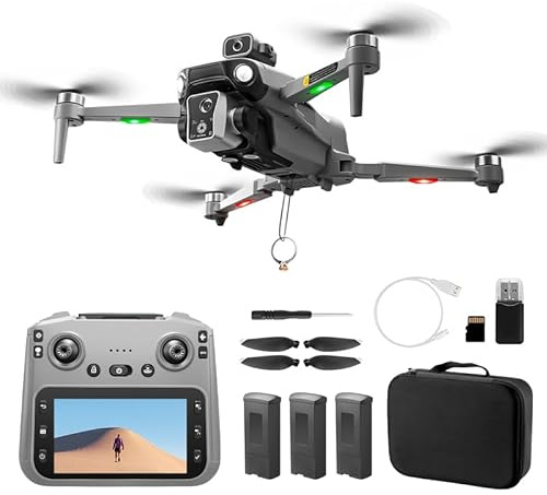 K19 GPS Drone with 4K EIS Camera for Adults, RC Drone with 4.5 HD Screen on Controller, 60 Mins Flight, Long Range Transmission, Follow Me, Auto Return, Brushless Motor, Obstacle Avoidance, Lightweight and Foldable Quadcopter for Beginner Gifts Toy
