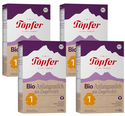 Töpfer Bio Anfangsmilch 1 aus Ziegenmilch – palmölfrei – Säuglingsanfangsnahrung ab Geburt – mit Bio-GOS & 4 Bifido-Kulturen – ARA & DHA aus Algenöl – 4x400g