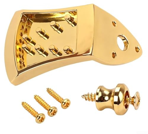 Cordal de mandolina de 8 cuerdas para mandolina superior arqueada, diseño triangular de aleación de zinc con acabado dorado, incluye pasador trasero y tornillos