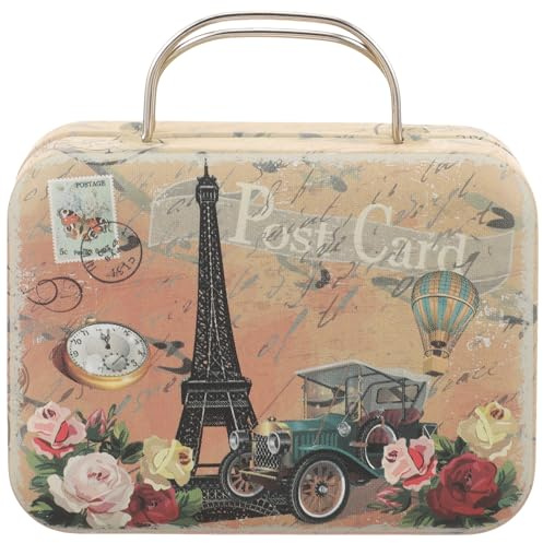 Lurrose Caja de Baratijas de Mano Vintage de Metal con Asa, Caja Pequeña para Almacenamiento de Pestañas y Cosméticos, Adecuada para Escritorio y Adorno