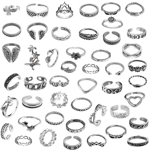 GoPaw 47/67 Stück Vintage Punk Ringe Set für Männer Frauen, Silber Schlangen, Stapelbare Boho Chunky Emo Fingerrings, Knuckle für Mädchen
