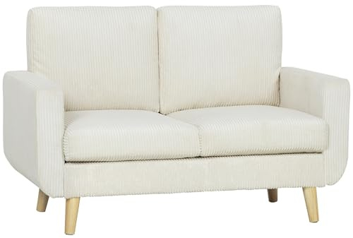 HOMCOM Sofá de 2 Plazas con Cojines de Resortes 134x74x84 cm Blanco Crema