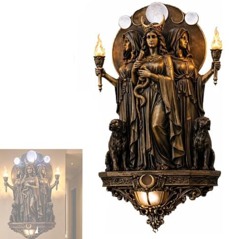 Hecate Wall Lamp – The Triple Goddess Illuminates Your Space, Retro Magic Sculpture Wall Lamp, Unique Hecate Greek Triple Goddess of Magic Statue Lights for Hallways, Bedrooms (12in)