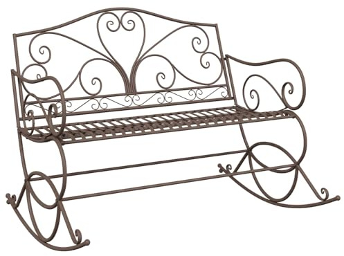 QJBSAVVA Gartenbank Antikbraun aus Stahl - Schaukelbank 2-Sitzer für Garten und Terrasse - Robuste Metallbank mit sanfter Wippfunktion - Nostalgische Gartenmöbel - 112 x 96 x 89 cm