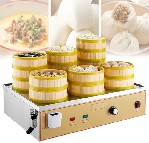 GTHTUHFD Vaporiera Elettrica Professionale per Dim Sum, A Due/Quattro/Sei Fori, con Allarme di Combustione A Secco + Alimentazione Idrica Indipendente, per Cottura A 6 Fori