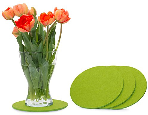 FILU Filzuntersetzer rund 20cm 4er Pack (Farbe wählbar) hellgrün - Untersetzer aus Filz für Tisch und Bar als Glasuntersetzer/Getränkeuntersetzer für Glas und Gläser