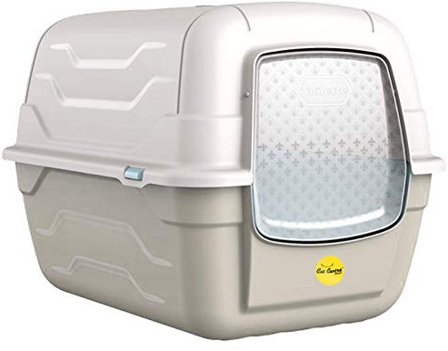 CAT CENTRE Grey Hooded Litter Tray Box, Large Enclosed Cat Toilet | Indoor cat litter box, enclosed pet loo for cats, kittens, puppies, large hooded kitty toilet tray