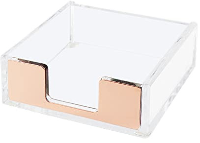 Marble Print Memo Holders Rose Gold Self Stick Notes Cube Dispenser 5mm Super Thick Notepad Cards Holder Case 3.5x3.3 Inch for Office Home School Desk Organizers (Rose Gold)