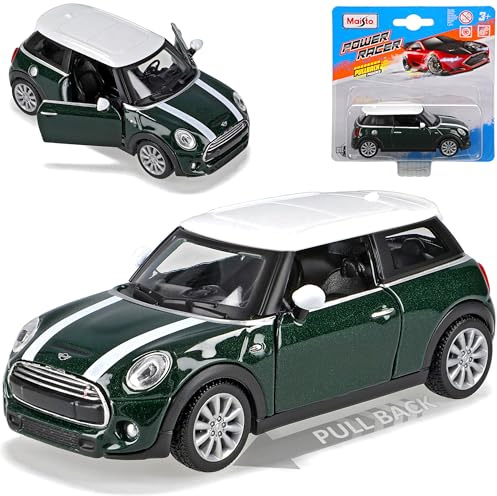 Mini Cooper S F56 New Hatch 3 Türer Dunkel Grün Fast schwarz mit Weissen Streifen und Dach Ab 2014 ca 1/43 Maisto Modell Auto mit individiuellem Wunschkennzeichen