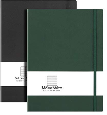 B5 College Ruled Notebook Softcover Journals (2-Pack)- AHGXG Large Composition Notebook 7.6 x 10 inch with Thick 100gsm Lined Paper, Total 408 Numbered Pages, Black Green