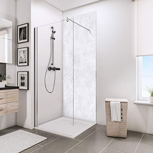 Schulte 1 panneau mural l.100 x h.210 cm, surface brillante 2.1 m², 3 mm épaisseur, revêtement pour salle de bain douche, resistant aux rayures, décor marbre, livré avec adhésif double face
