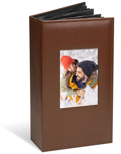 Vienrose Photo Album Slip in 6x4 300 Photos, Leather Cover with Display Window, Extra Large Capacity for Wedding Photos, Family Memories, Baby, Anniversary & Vacation Keepsakes，Brown