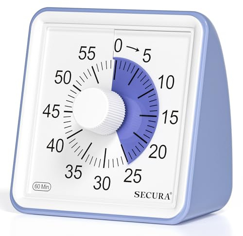 Secura 60 Minute Visual Timer, Classroom Countdown Timer, Silent Timer for Kids and Adults, Time Management Tool for Teaching, Family and Work (Purple & Purple)