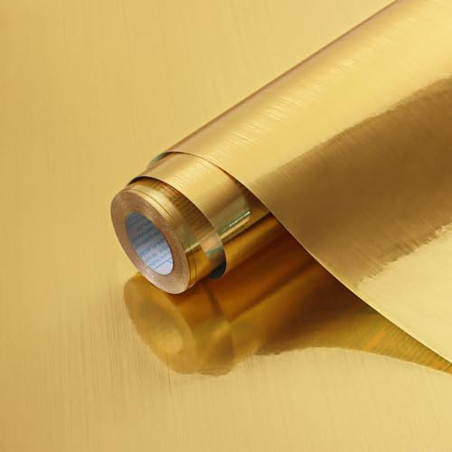 Timeet Gold Self Adhesive Wallpaper 17.7”X 197” Metallic Gold Contact Paper Metal Look Wallpaper Self Adhesive Waterproof Peel and Stick Wall Paper DIY Decor Shelf Liner Covering