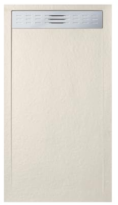FRASCIO Duschwanne 80 x 120 cm mit Seitengitter Line Slim Beige Ral 9001 aus Kunstharz und Marmorpulver mit Ablaufgarnitur