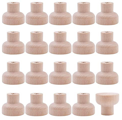 JPYH 20 pcs Stück Möbelknöpfe Holz Tür Schubladengriffe Runde Holzknöpfe Natürliche Holzgriff für Montage an Schubladen und Schranktüren(Holz-Farbe)