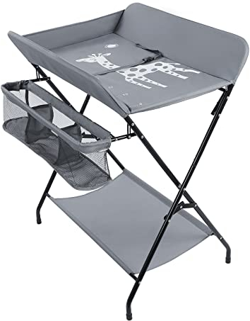 Iropro Baby Changing Table Infant Changing Table Foldable Nursery Changing Table Bath Mat and Storage, Baby Changing Table with Unit Storage Bags, Space-Saving